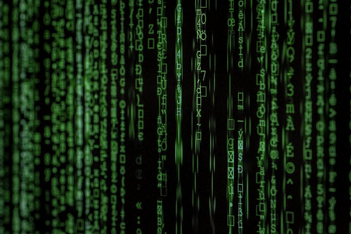Cascading code on a dark screen
